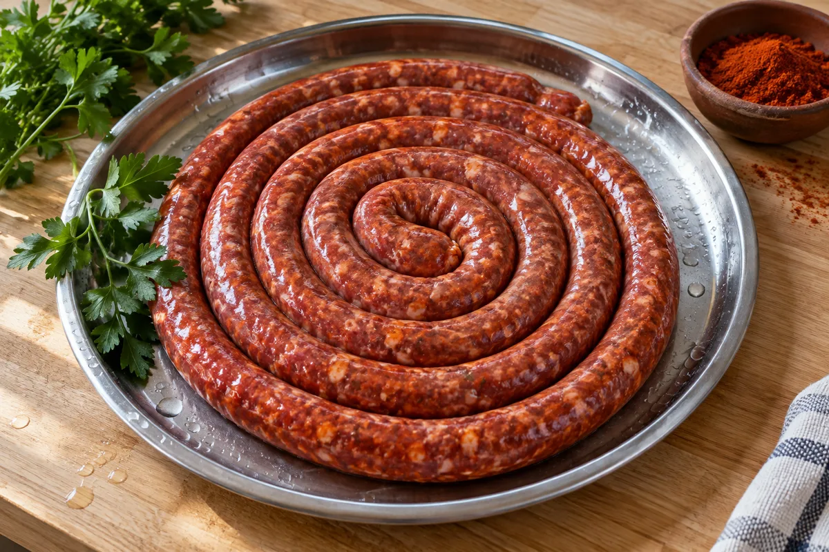 Composition de la merguez : viandes, épices, boyau